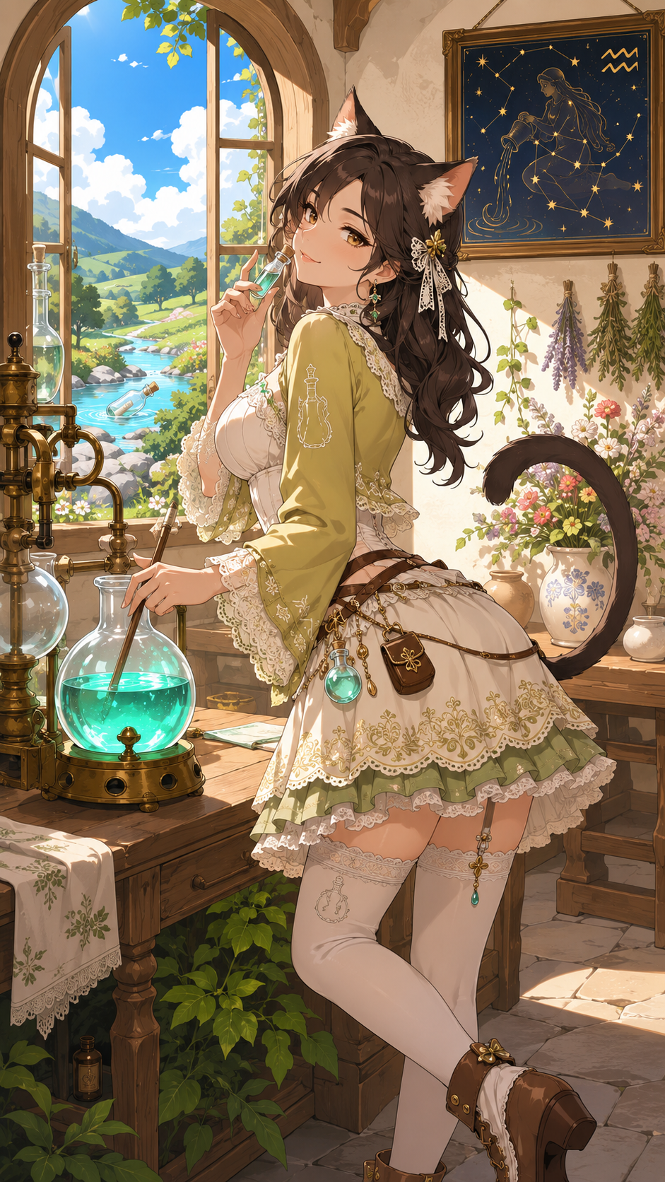猫耳炼金术师的明亮炼金工房场景